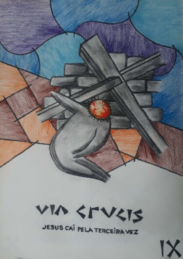 Drawing titled "Via Crucis - Estaçã…" by Eduardo Machado, Original Artwork, Pencil