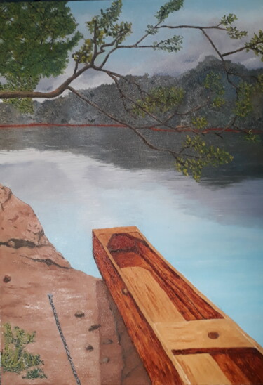Pintura titulada "Barco no Rio Doce -…" por Eduardo Machado, Obra de arte original, Oleo