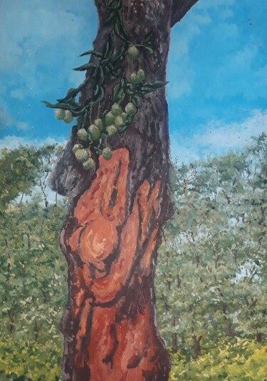 Pintura intitulada "Árvore mulher" por Eduardo Machado, Obras de arte originais, Óleo Montado em Vidro