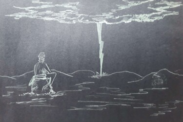 Desenho intitulada "Tempestade no deser…" por Eduardo Machado, Obras de arte originais, Lápis Montado em Vidro