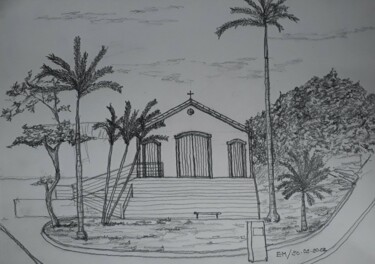 Dessin intitulée "Capela N. S. da P.…" par Eduardo Machado, Œuvre d'art originale, Crayon Monté sur Verre