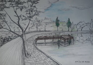 Drawing titled "Lagoa Boa Vista - S…" by Eduardo Machado, Original Artwork, Pencil Mounted on Glass