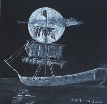 Rysunek zatytułowany „Navio Fantasma - Sé…” autorstwa Eduardo Machado, Oryginalna praca, Ołówek Zamontowany na Szkło