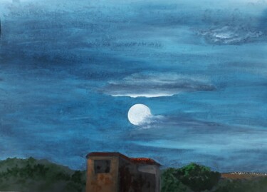 Pintura titulada "Luar em Sete Lagoas…" por Eduardo Machado, Obra de arte original, Oleo Montado en Vidrio