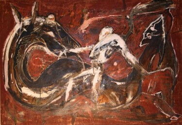 Painting titled "CABALLERO DRAGON" by Eduardo Molero, Original Artwork, Oil