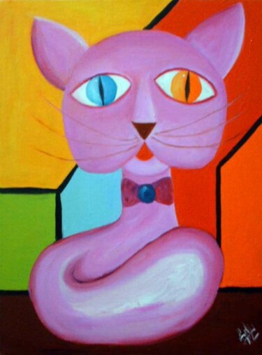 Painting titled "Gato Rosa" by Eduardo Ribeiro Costa Edu Rico, Original Artwork