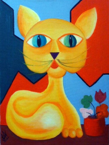 Painting titled "Gato Amarelo" by Eduardo Ribeiro Costa Edu Rico, Original Artwork