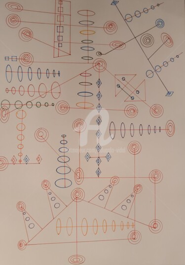 Tekening getiteld "human frequency" door Eduardo Vidal, Origineel Kunstwerk, Balpen