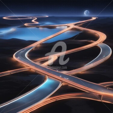Digital Arts titled "futuristic road str…" by Eduardo Vidal, Original Artwork, Digital Painting