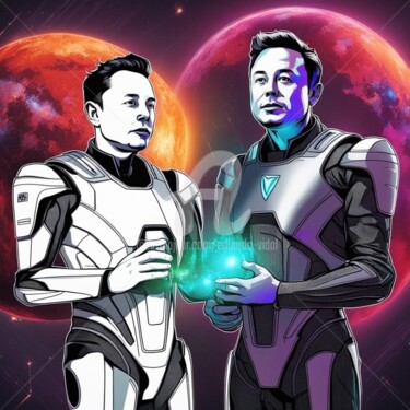 Arts numériques intitulée "Robotic Elon Musk" par Eduardo Vidal, Œuvre d'art originale, Peinture numérique