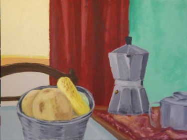 Pintura intitulada "Cafeteira com Frute…" por Eduardo Costa Macedo Fernandes De Oliveira, Obras de arte originais, Outro