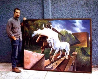 Pintura titulada "ROMPIENDO AL TROTE" por Eduardo Urbano Merino, Obra de arte original, Oleo