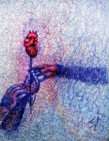 Drawing titled "Ti regalo una rosa…" by Eduardo Scivoletto, Original Artwork, Ballpoint pen