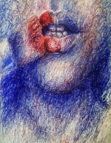 Disegno intitolato "Le tue labbra si di…" da Eduardo Scivoletto, Opera d'arte originale, Biro