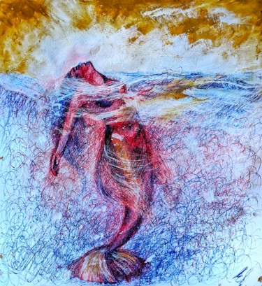 Disegno intitolato "🔴 Sirena 🔵" da Eduardo Scivoletto, Opera d'arte originale, Biro