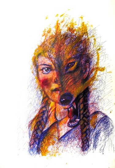 Disegno intitolato "🔴Il lupo di Hokkaid…" da Eduardo Scivoletto, Opera d'arte originale, Biro