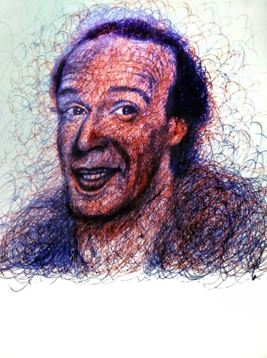 Рисунок под названием "🔴Roberto Benigni 🔵" - Eduardo Scivoletto, Подлинное произведение искусства, Шариковая ручка