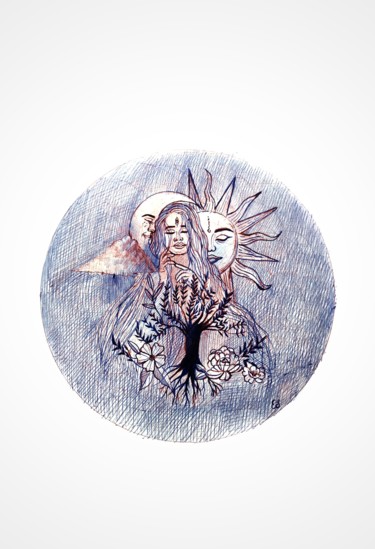 Dessin intitulée "🔴Il Sole, la Luna e…" par Eduardo Scivoletto, Œuvre d'art originale, Stylo à bille
