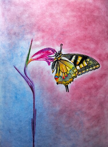Desenho intitulada "Farfalla dell'Anima…" por Eduardo Scivoletto, Obras de arte originais, Canetac de aerossol Montado em Pl…