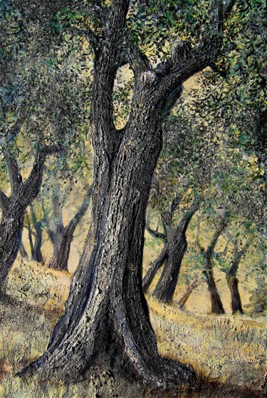 Malerei mit dem Titel "Olivenbaum 1" von Daniel Rohrbach, Original-Kunstwerk, Acryl