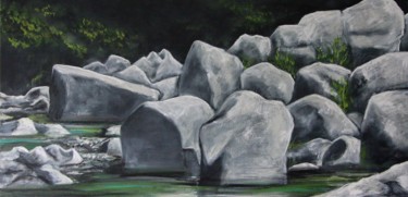 Malerei mit dem Titel "Flussbett" von Daniel Rohrbach, Original-Kunstwerk, Pastell