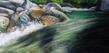 Malerei mit dem Titel "Stein im Fluss 2" von Daniel Rohrbach, Original-Kunstwerk, Acryl