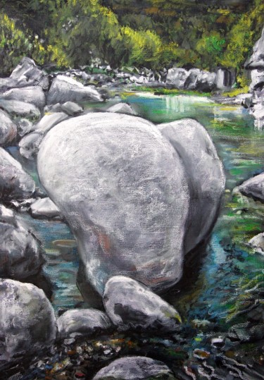 제목이 "Steine am Fluss"인 미술작품 Daniel Rohrbach로, 원작, 기름