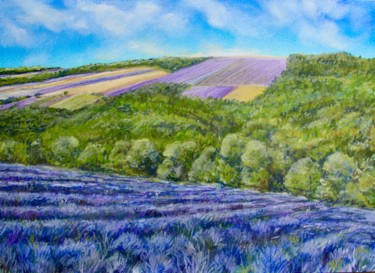 Painting titled "paysage de lavende" by Daniel Rohrbach, Original Artwork, Pastel