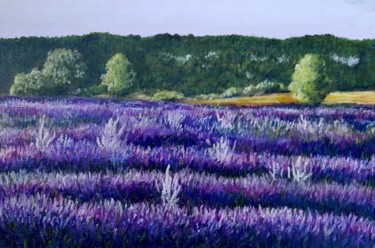 Malerei mit dem Titel "Morgen im Lavendel" von Daniel Rohrbach, Original-Kunstwerk, Pastell