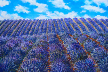 Malerei mit dem Titel "Lavendelperspektive" von Daniel Rohrbach, Original-Kunstwerk, Pastell