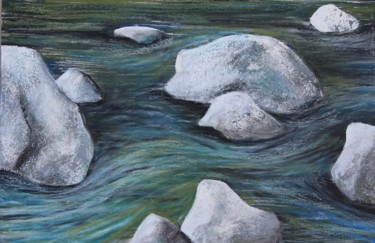 Schilderij getiteld "Rocks in the river" door Daniel Rohrbach, Origineel Kunstwerk, Pastel