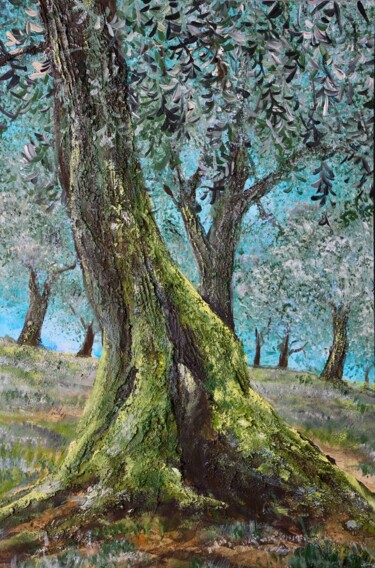 Malerei mit dem Titel "Olivenbäume" von Daniel Rohrbach, Original-Kunstwerk, Acryl