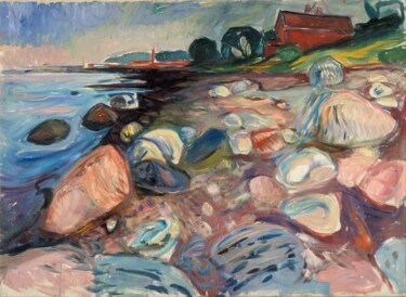 Malerei mit dem Titel "Rivage avec Maison…" von Edvard Munch, Original-Kunstwerk, Öl
