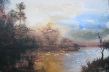Painting titled "contre-jour" by Edwige Figura, Original Artwork, Oil Mounted on Wood Stretcher frame