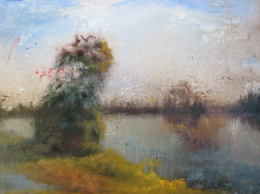 Painting titled "Bord de seine" by Edwige Figura, Original Artwork, Acrylic Mounted on Wood Stretcher frame