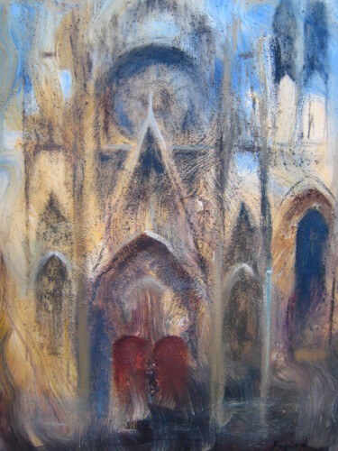 Painting titled "La cathédrale de Ro…" by Edwige Figura, Original Artwork, Acrylic Mounted on Wood Stretcher frame