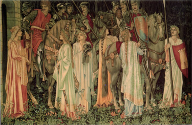 The Arming and Departure of the Knights Текстильное искусство под названием "The Arming and Depa…" - Edward Burne-Jones, Подлинное произведение искусства, гобелен