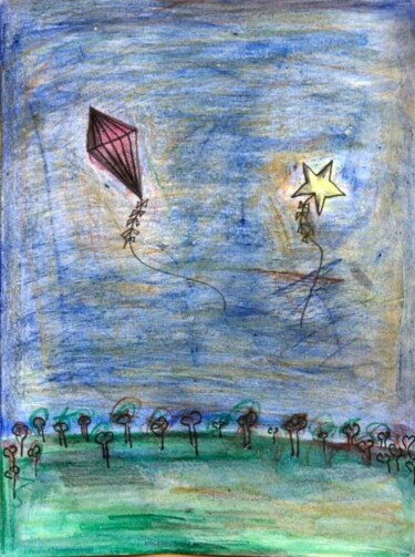 Drawing titled "fantasy kitez" by Edward Chernesky, Original Artwork