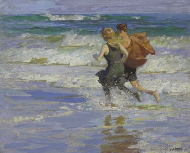 Ζωγραφική με τίτλο "À la plage" από Edward Henry Potthast, Αυθεντικά έργα τέχνης, Λάδι