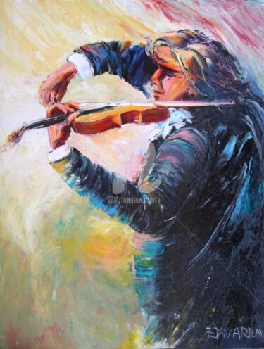 Pittura intitolato "VIOLONISTE" da Edward Misiaszek, Opera d'arte originale, Olio