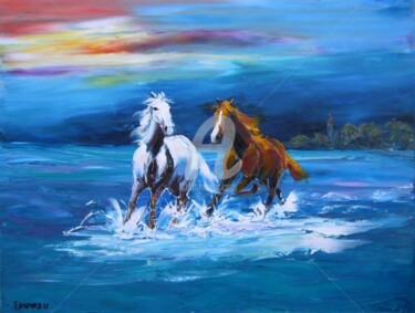 Painting titled "HORSE CAMARGUE" by Edward Misiaszek, Original Artwork, Oil