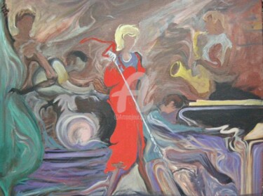 Painting titled "JAZZBAND" by Edward Misiaszek, Original Artwork, Oil