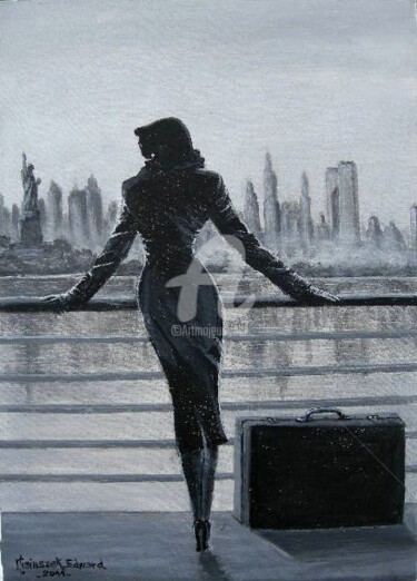 Painting titled "new york" by Edward Misiaszek, Original Artwork, Oil