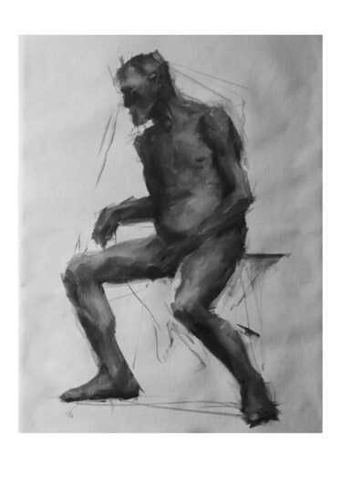 Black and White Oil Painting Portrait - Man Painting titled "Black and White Oil…" by Edward Sun, Original Art, Oil