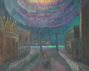 Painting titled "Aurora Borealis at…" by Edward Tabachnik, Original Artwork, Oil