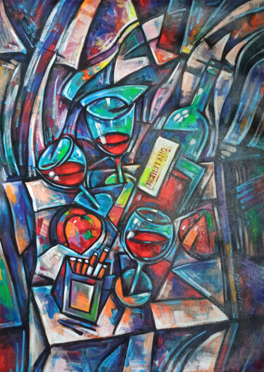 Painting titled "wine" by Edward Yov, Original Artwork, Acrylic