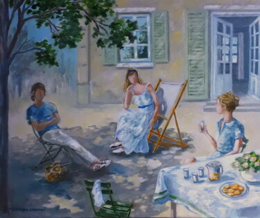 Painting titled "Les amies" by Edwige Mitterrand Delahaye, Original Artwork, Oil Mounted on Wood Stretcher frame