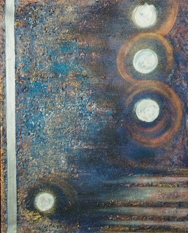 Peinture intitulée "Les 3 Lunes de l'au…" par Edwige Argant, Œuvre d'art originale, Acrylique Monté sur Châssis en bois