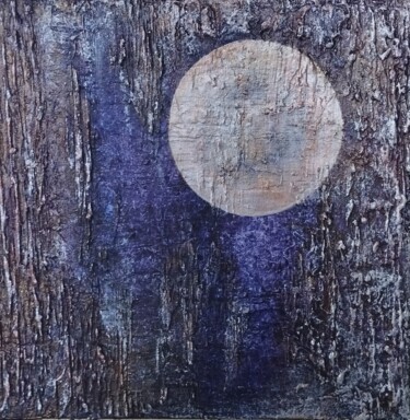 Schilderij getiteld "Lune bleue" door Edwige Argant, Origineel Kunstwerk, Acryl Gemonteerd op Frame voor houten brancard