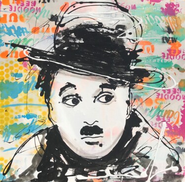 Pittura intitolato "Charlie Chaplin" da Edwige Col, Opera d'arte originale, Acrilico Montato su Telaio per barella in legno